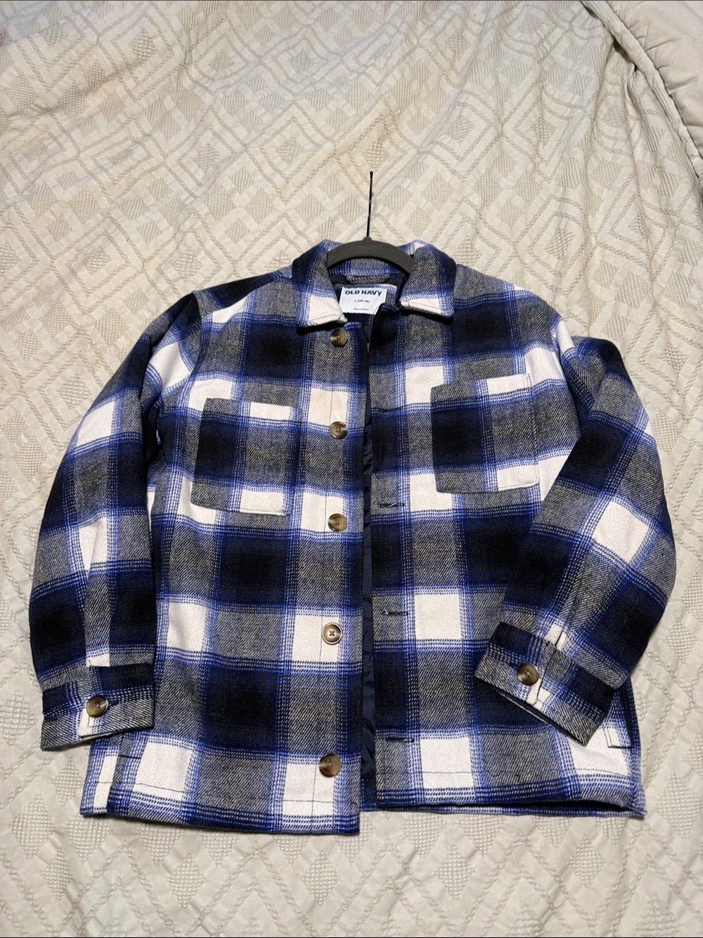 Old Navy Blue Black White Plaid Kids Shacket